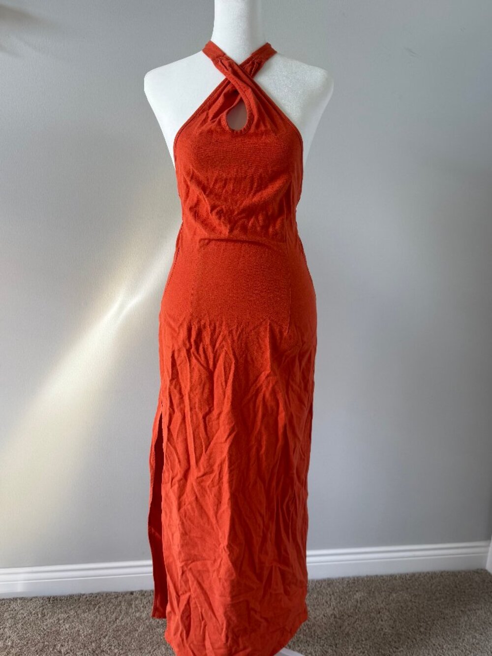 Meshki Halter Maxi Dress in burnt orange